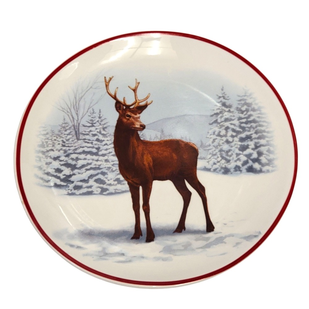 Holiday Time Christmas Deer Plate 8" Stag Buck Winter Dinnerware‎ Earthenware